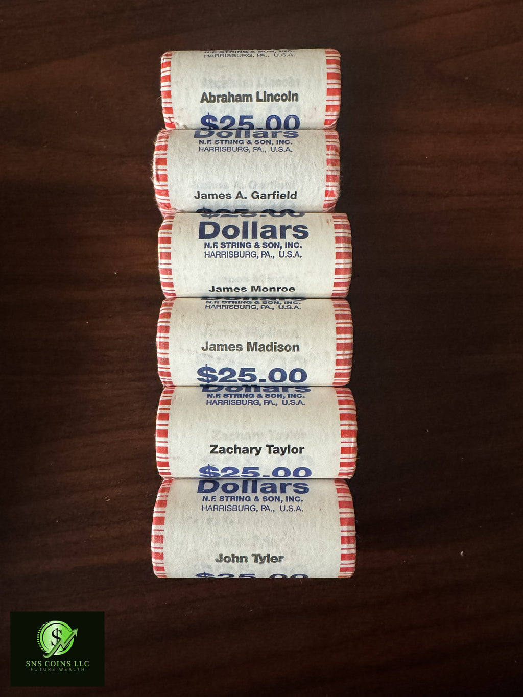 (1 Lot) 6 Sealed Presidential Dollar Rolls 2007–2011 – 150 Uncirculated Coins